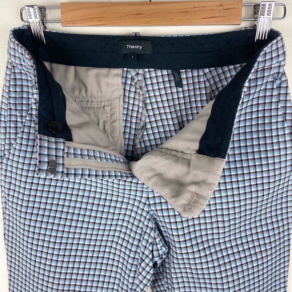 Theory Classic Gingham Plaid Slim Straight Ankle Pant - Light Blue & White - Picture 8 of 8